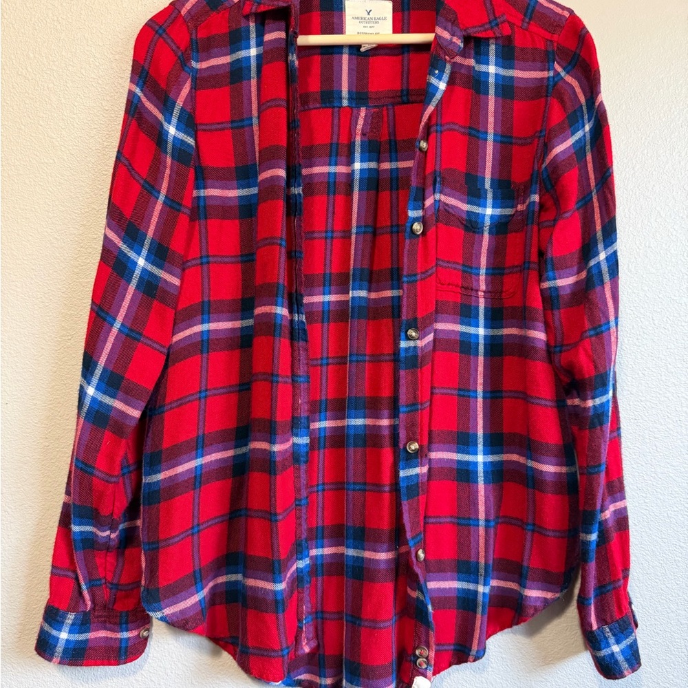 American EagleRed Plaid Button-Up Shirt